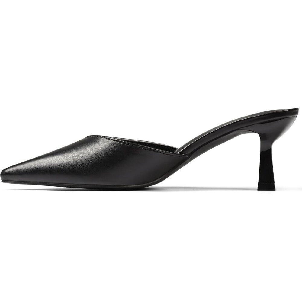 Women's Black Kitten Heels Closed Pointed Toe Stiletto Heels Black Mules